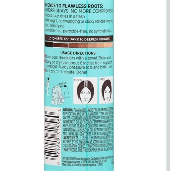 L'Oreal Paris Root Cover Up Temporary Gray Concealer Spray, Dark Brown - Picture 8 of 8